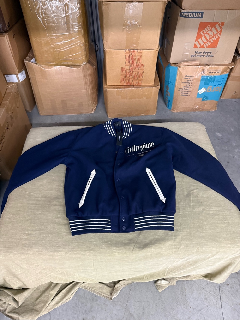 Navy Varsity Bomber Jacket with White Trim